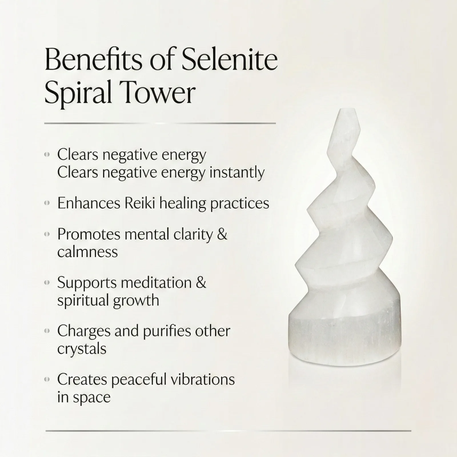 Selenite Spiral Tower - 10.16 cm Handcrafted Crystal for Reiki, Healing
