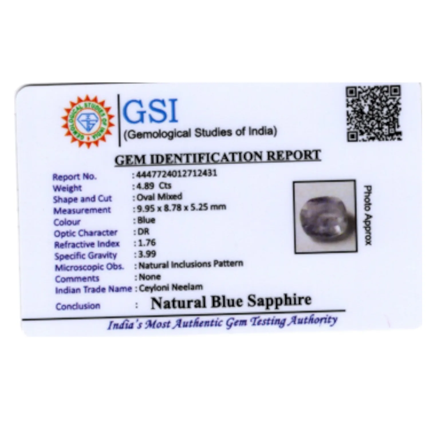 Blue Sapphire - 4.89 Carat