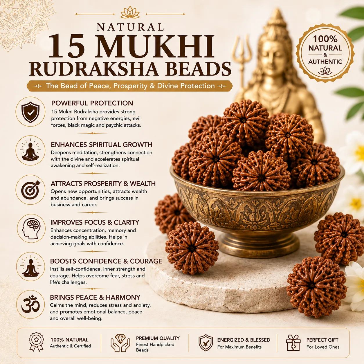 Natural 15 Mukhi Rudraksha