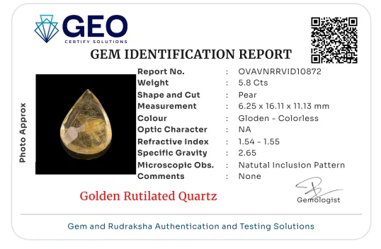 Golden Rutilated Quartz - 5.8 Carat