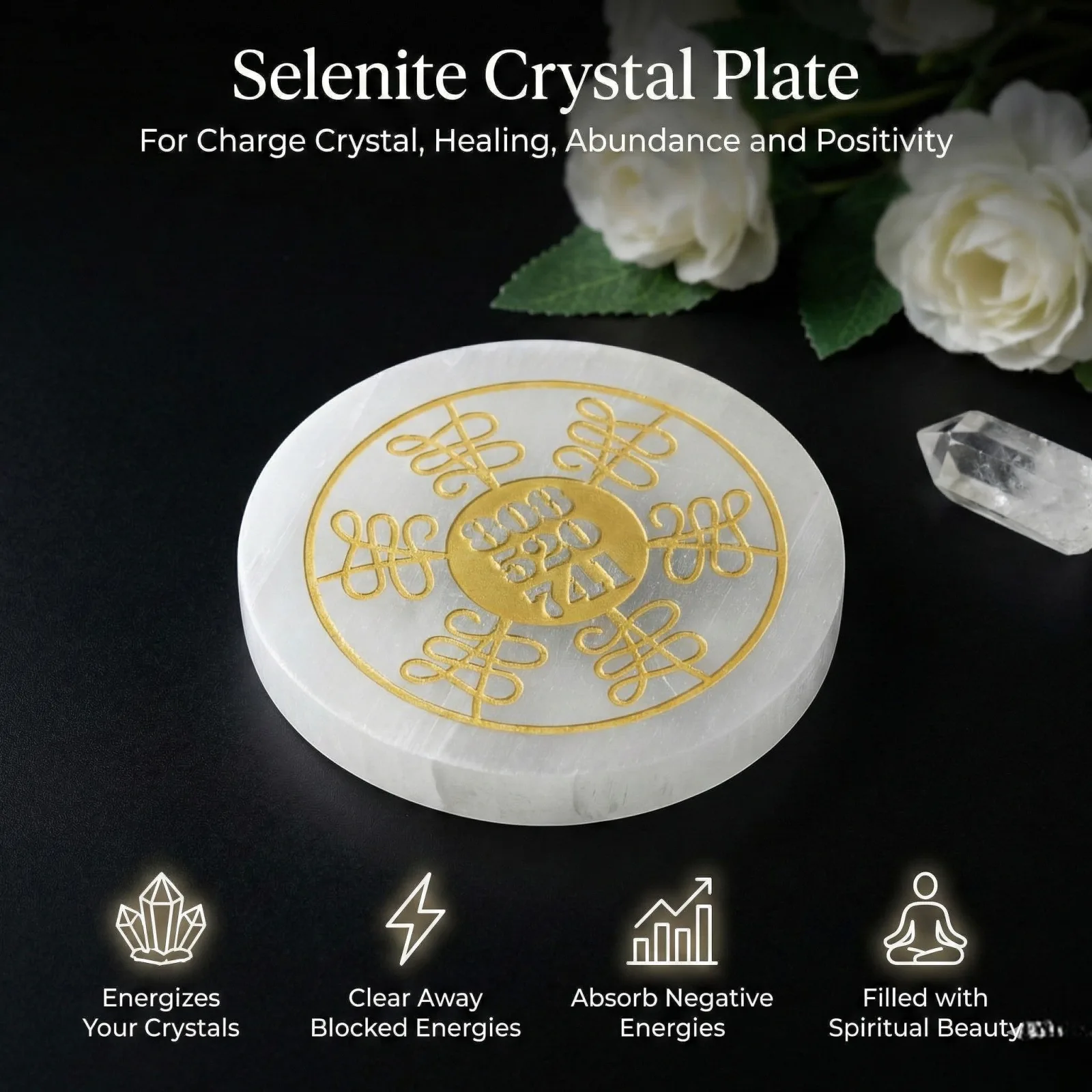808 520 741 selenite Golden Circle plate