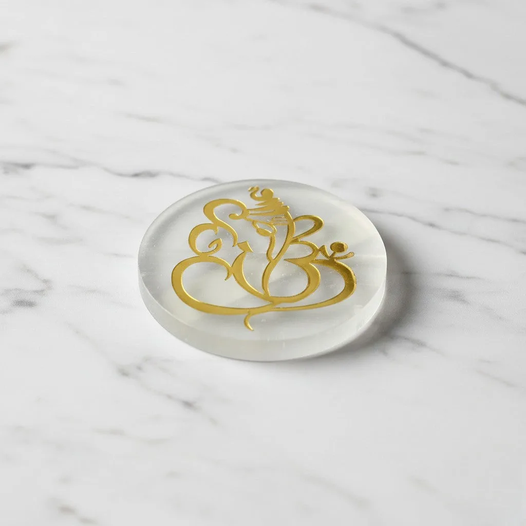 Ganesha selenite Golden Circle plate