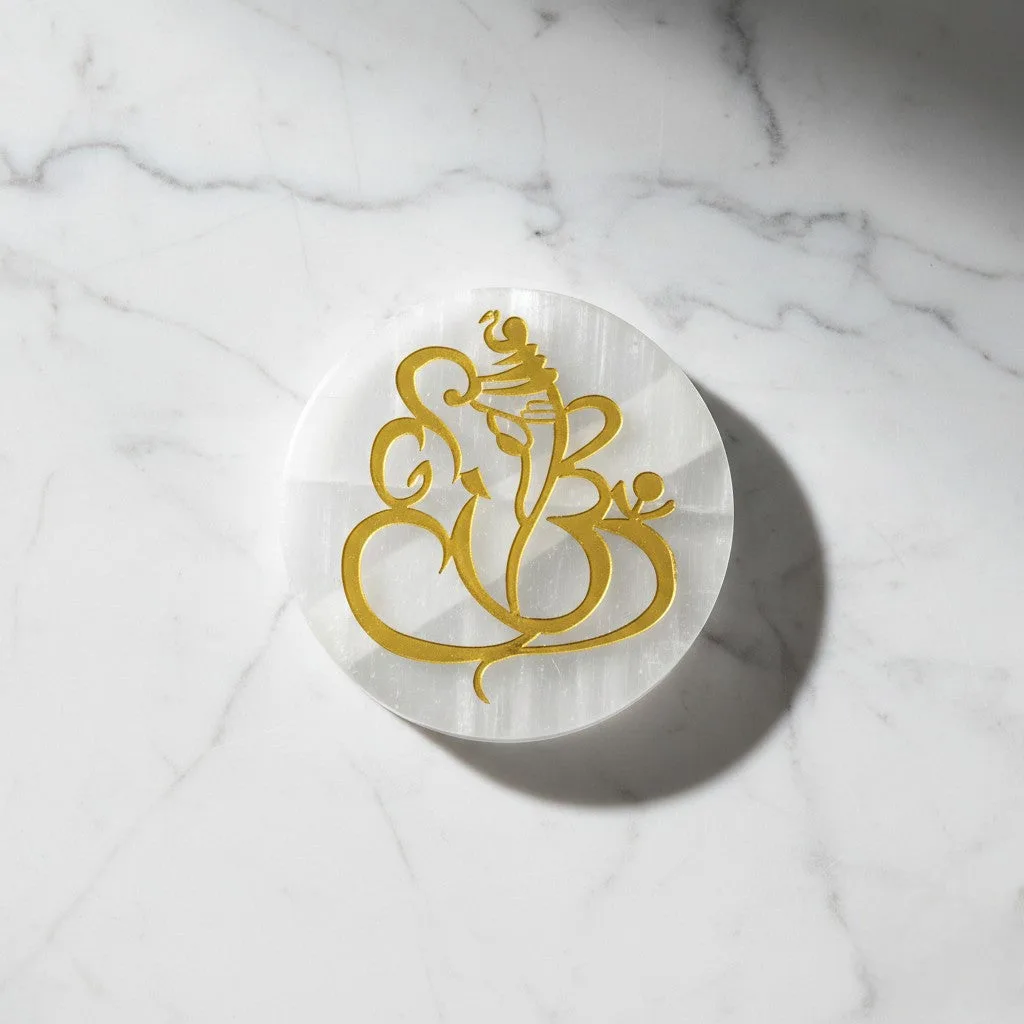 Ganesha selenite Golden Circle plate