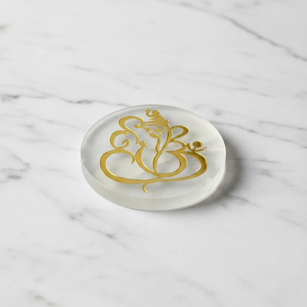 Ganesha selenite Golden Circle plate