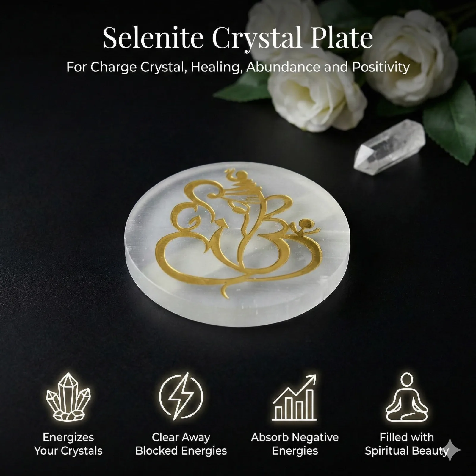 Ganesha selenite Golden Circle plate