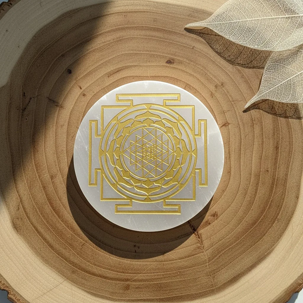 Shri Yantra selenite Golden Circle plate