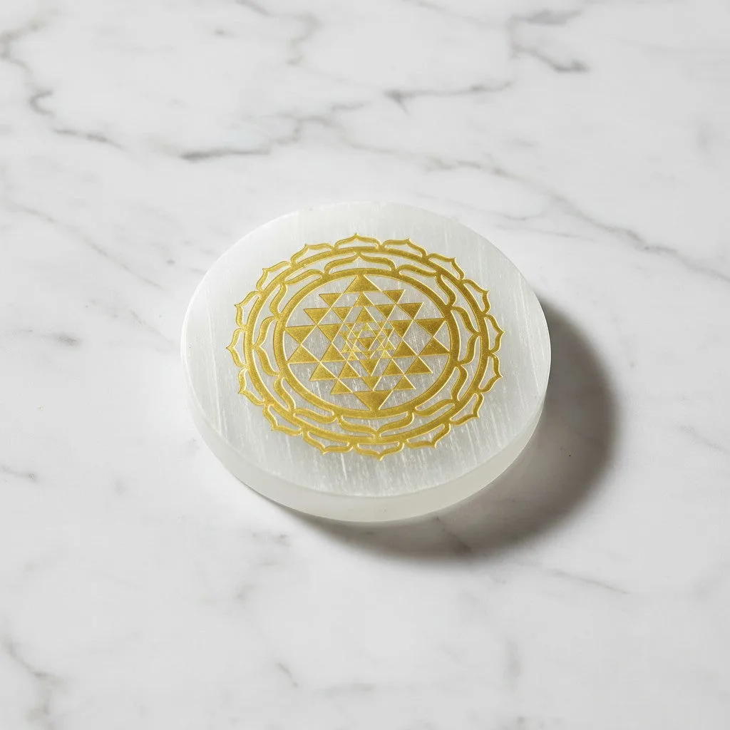 Shri Laxmi Yantra  selenite Golden Circle plate