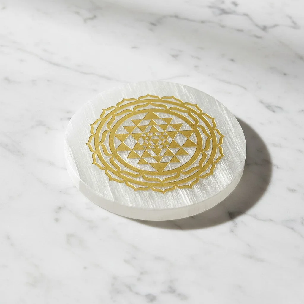 Shri Laxmi Yantra  selenite Golden Circle plate