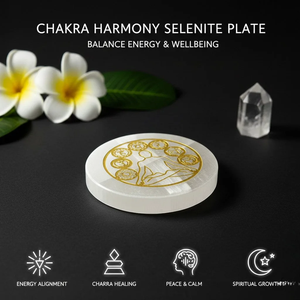 7 Chakras selenite Golden Circle plate