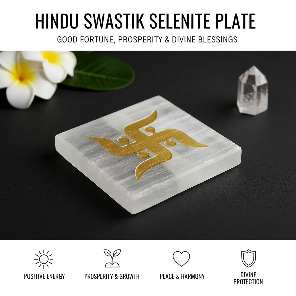 Swastik selenite Golden Square plate