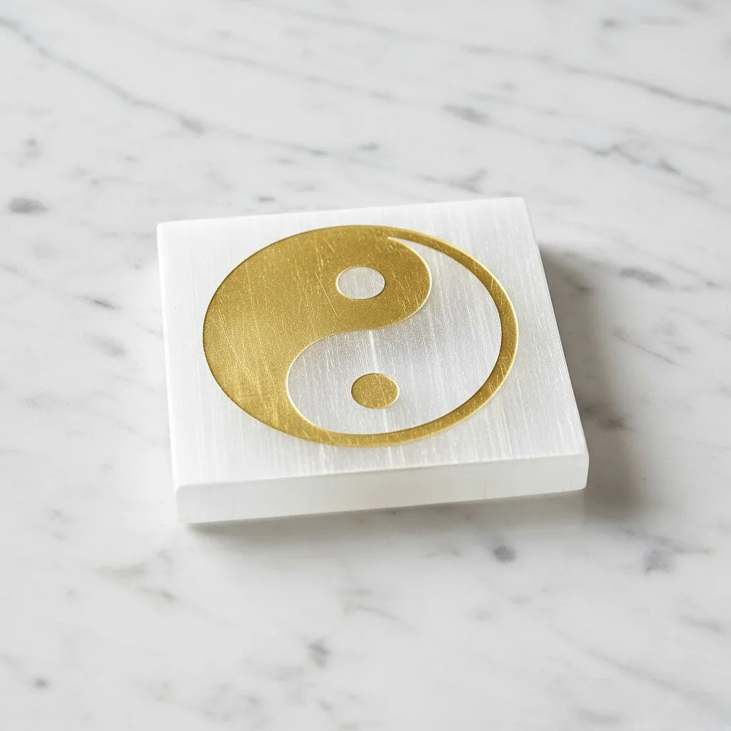 Yin Yang selenite Golden Square plate