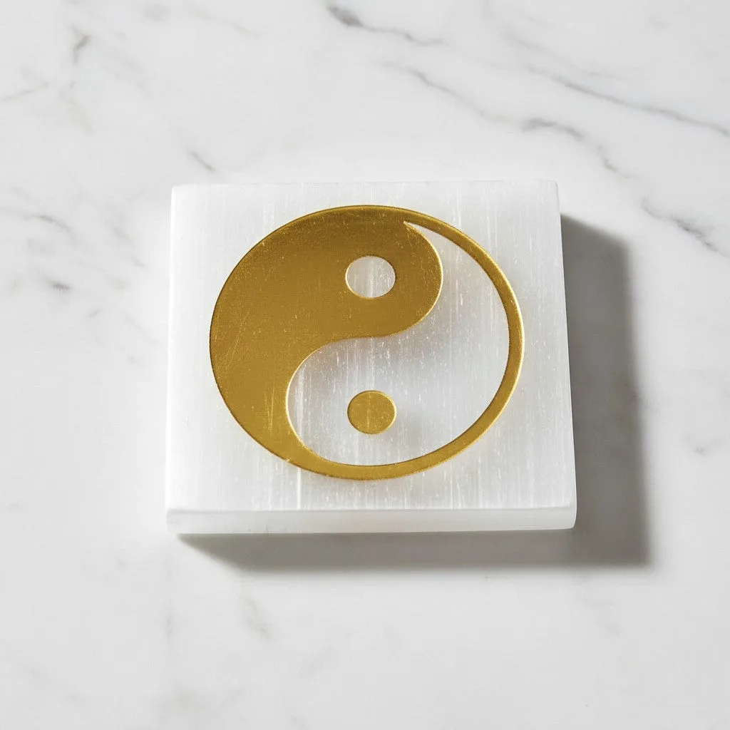 Yin Yang selenite Golden Square plate