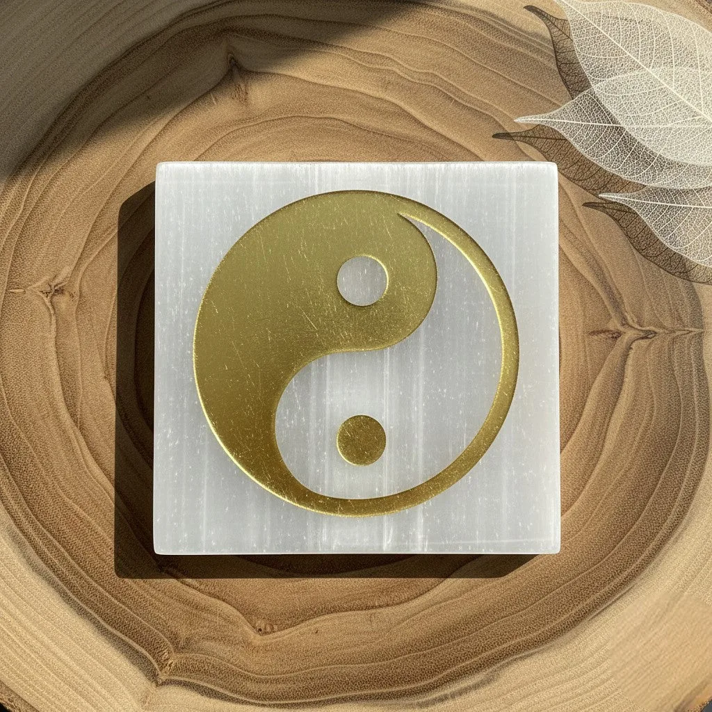 Yin Yang selenite Golden Square plate