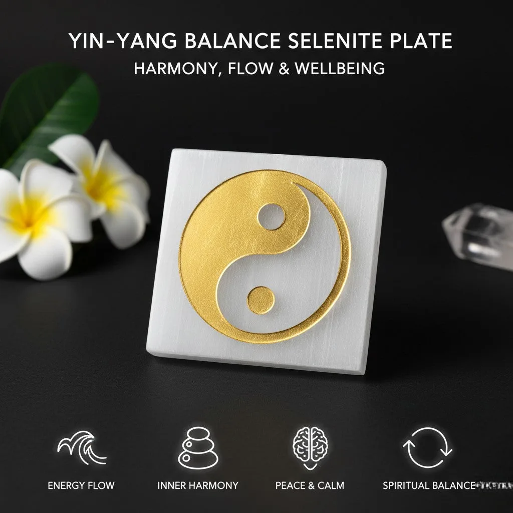 Yin Yang selenite Golden Square plate