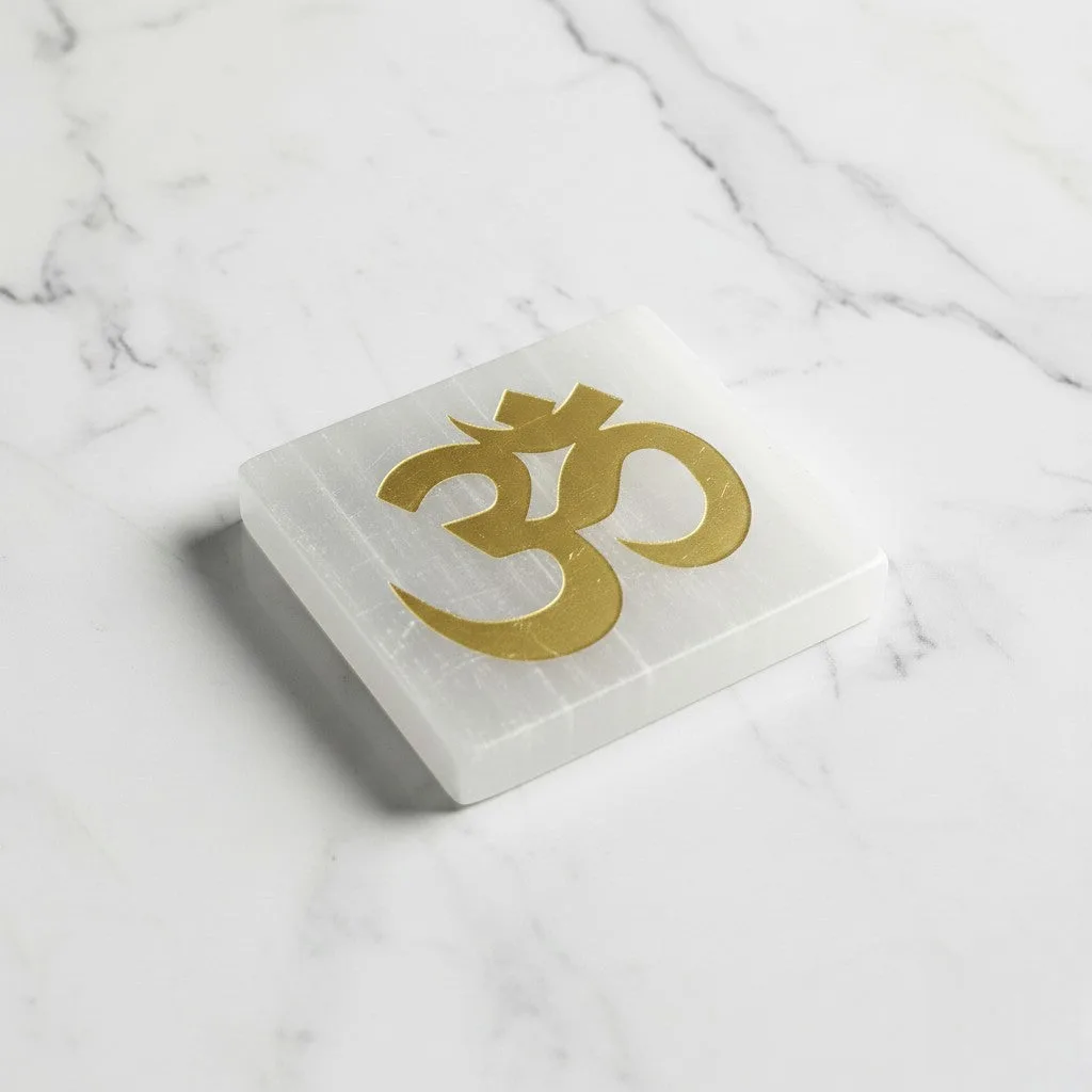 Om Symbol selenite Golden Square plate