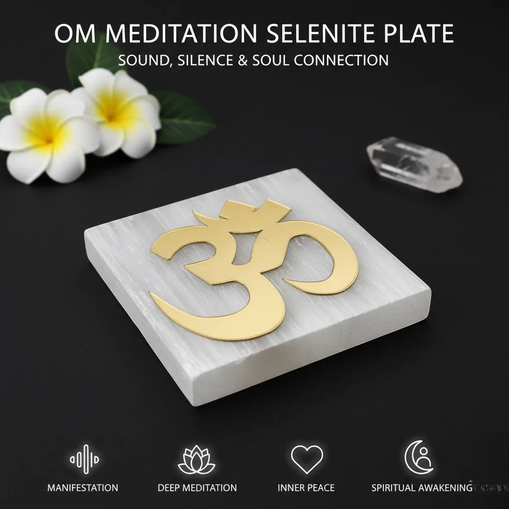Om Symbol selenite Golden Square plate