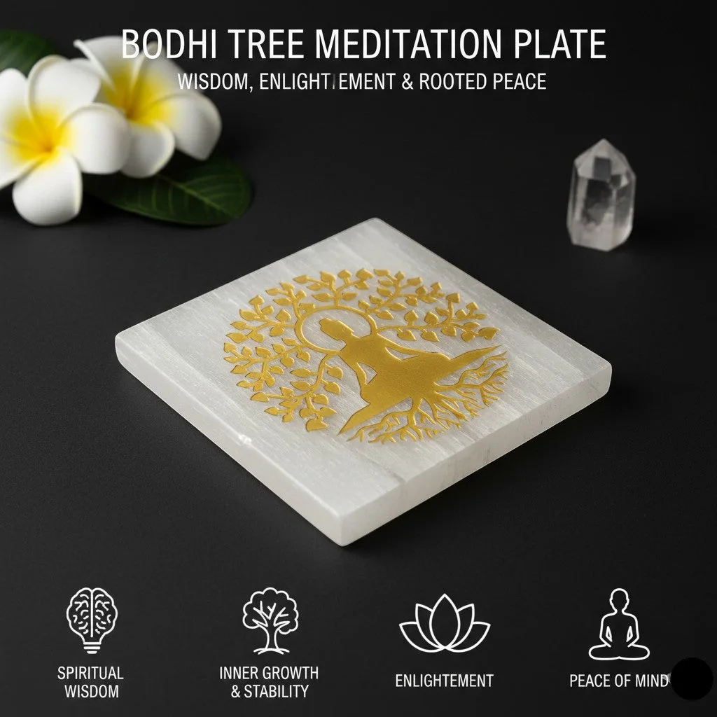 Tree Buddha selenite Golden Square plate