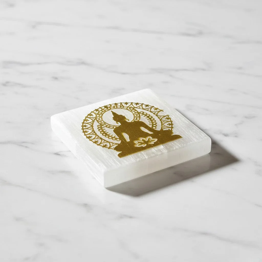 Buddha selenite Golden Square plate