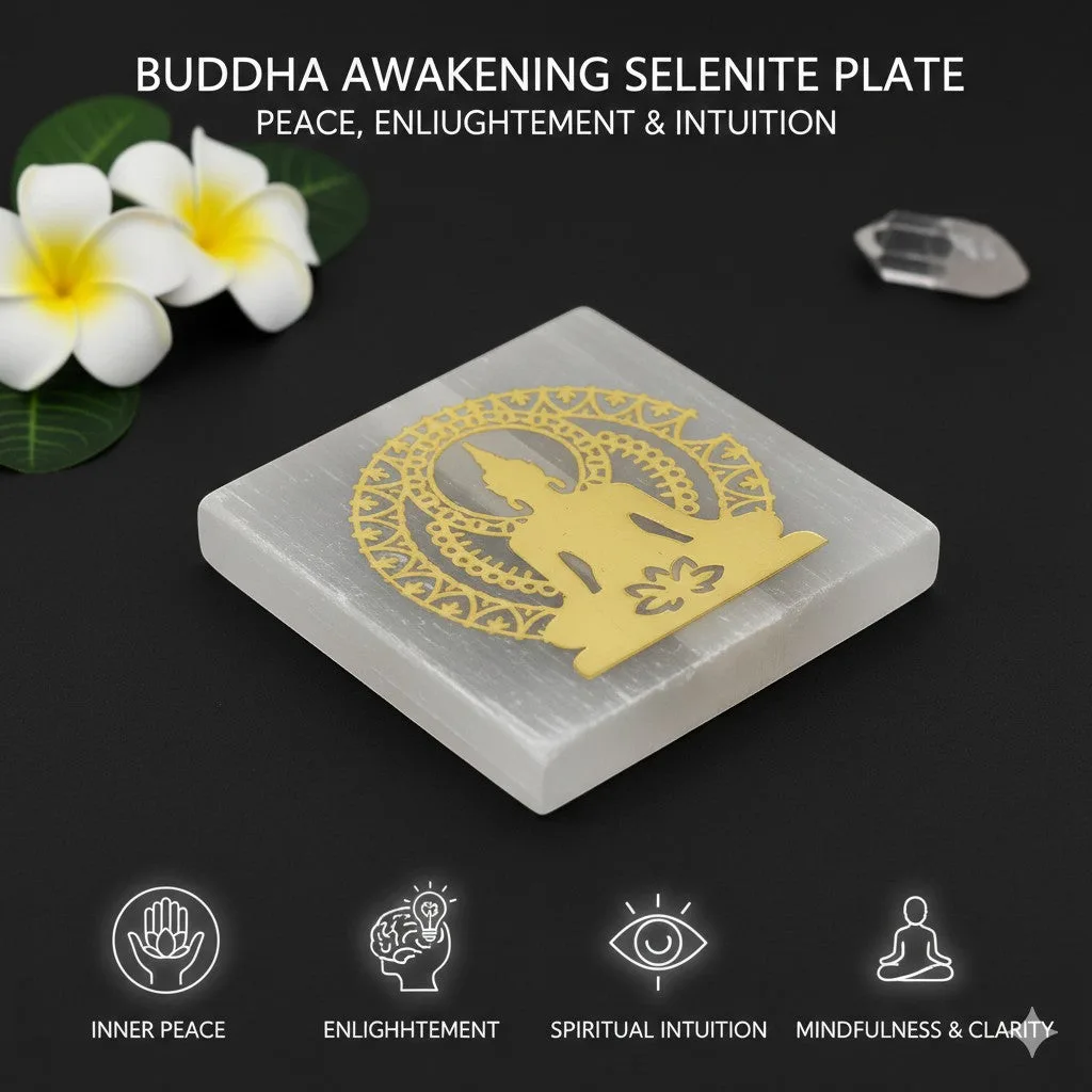 Buddha selenite Golden Square plate