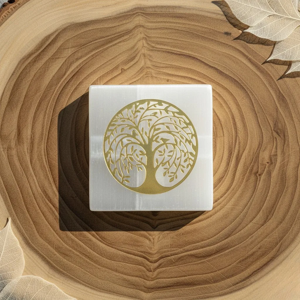 Tree  selenite Golden Square plate