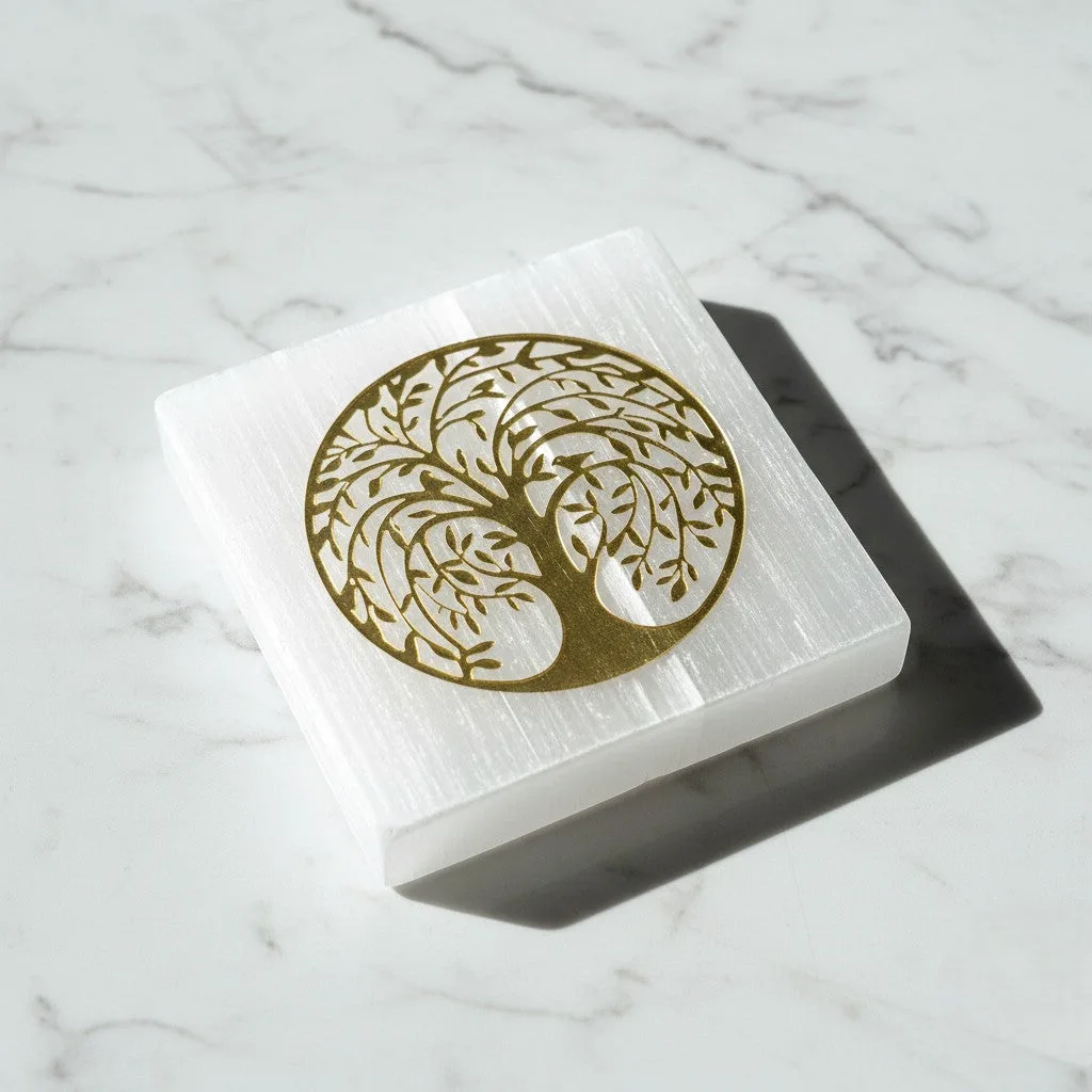 Tree  selenite Golden Square plate