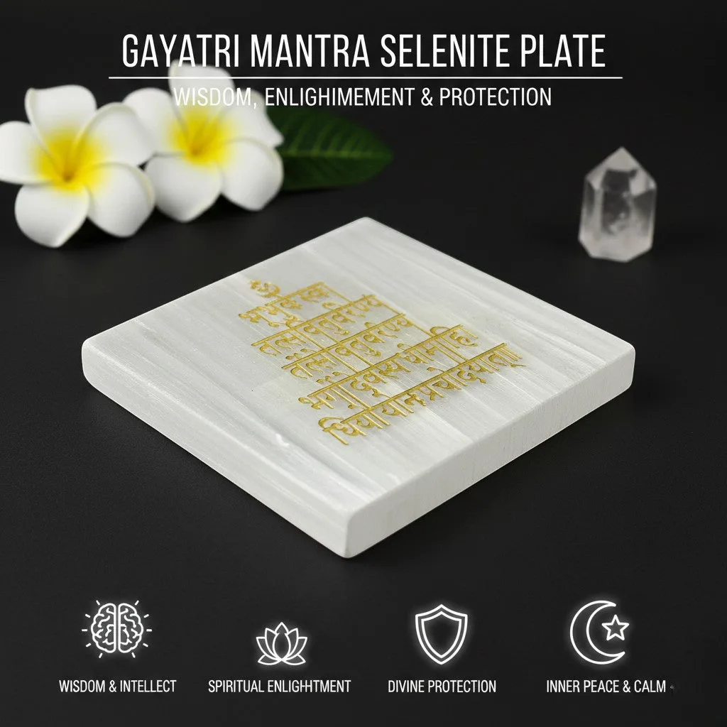 Gayatri Mantra selenite Golden Square plate