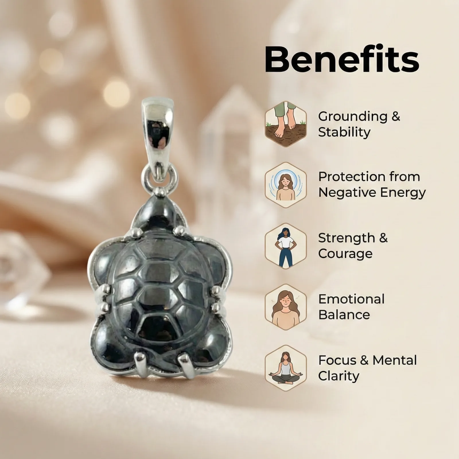 Haematite turtle Pendant