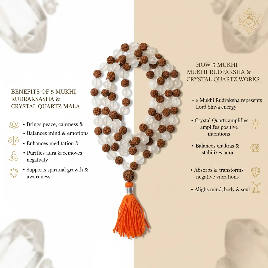 5 Mukhi Rudraksha & Sphatik Mala (108+1)