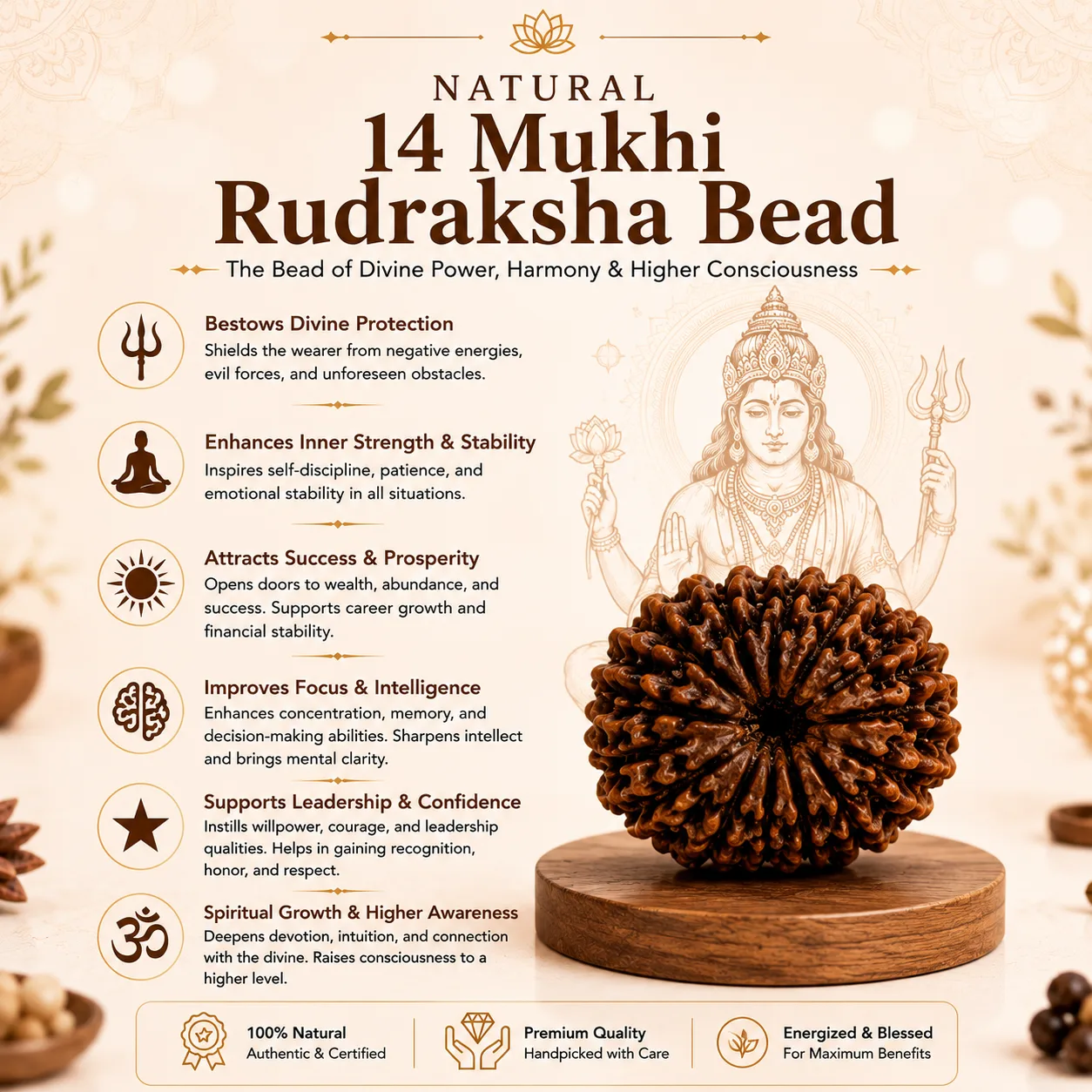Natural 14 Mukhi Rudraksha
