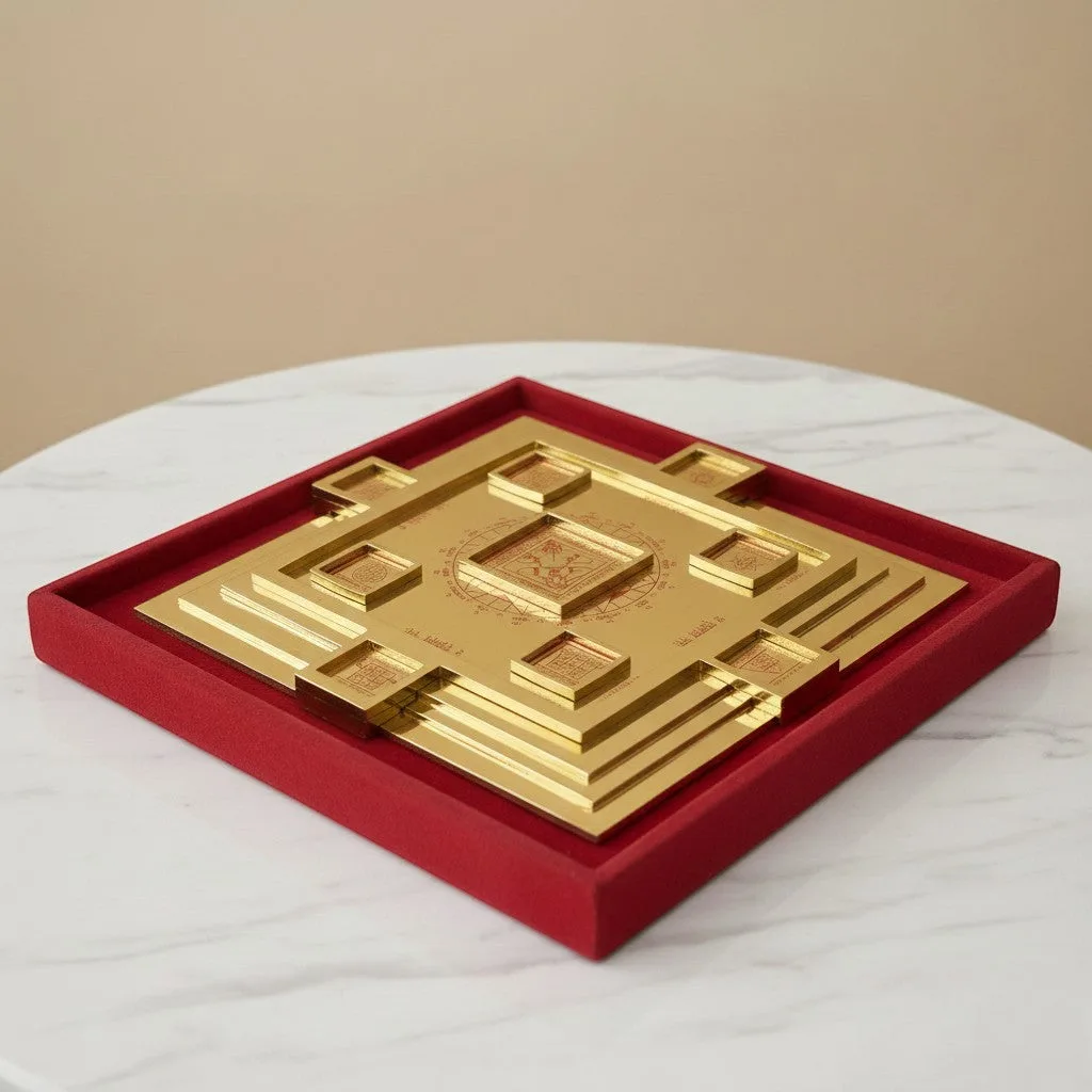 Brass Maha Vastu Purush Navgrah Pyramid Yantra (16 x 16) Cm