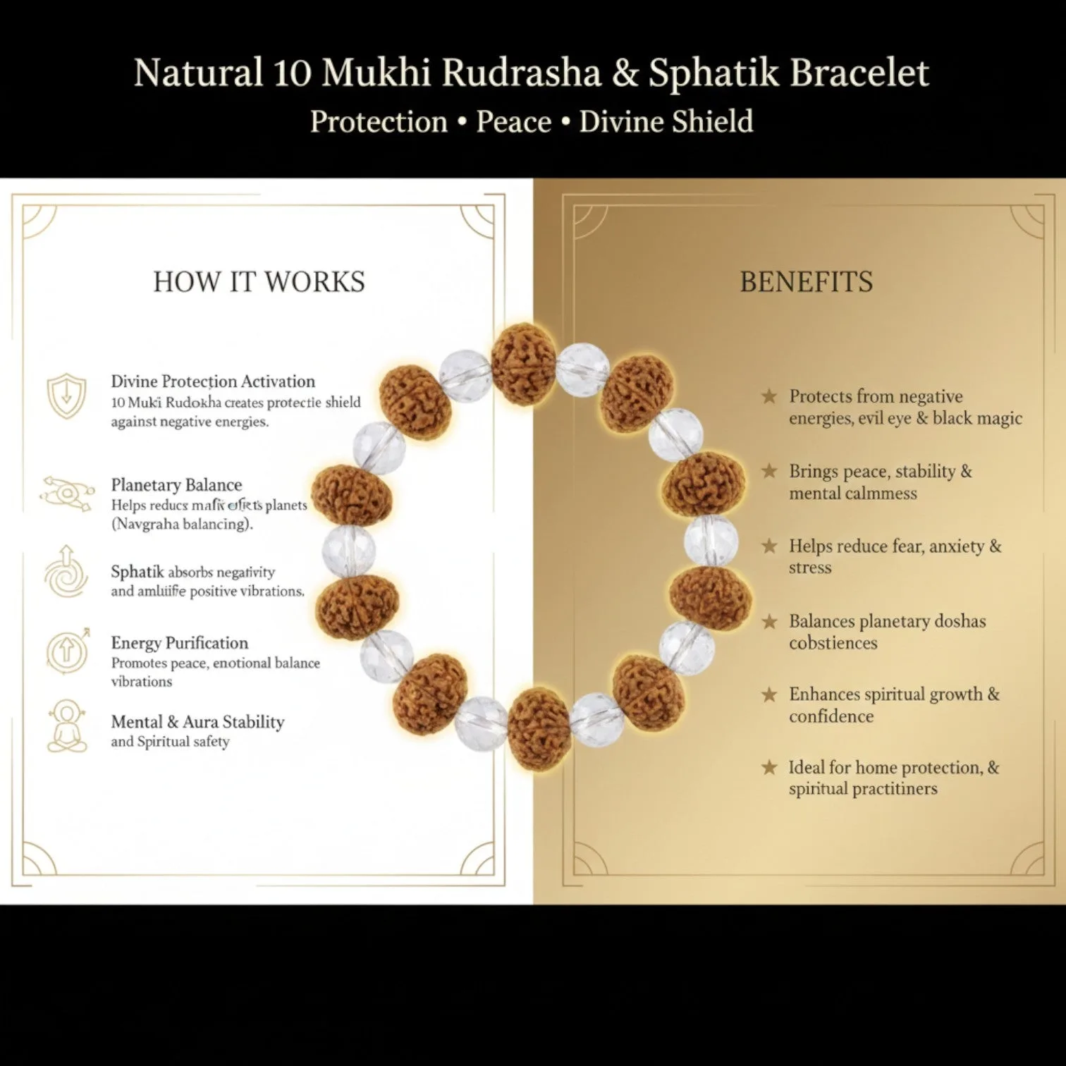 10 Mukhi + Sphatik Rudraksha Bracelet