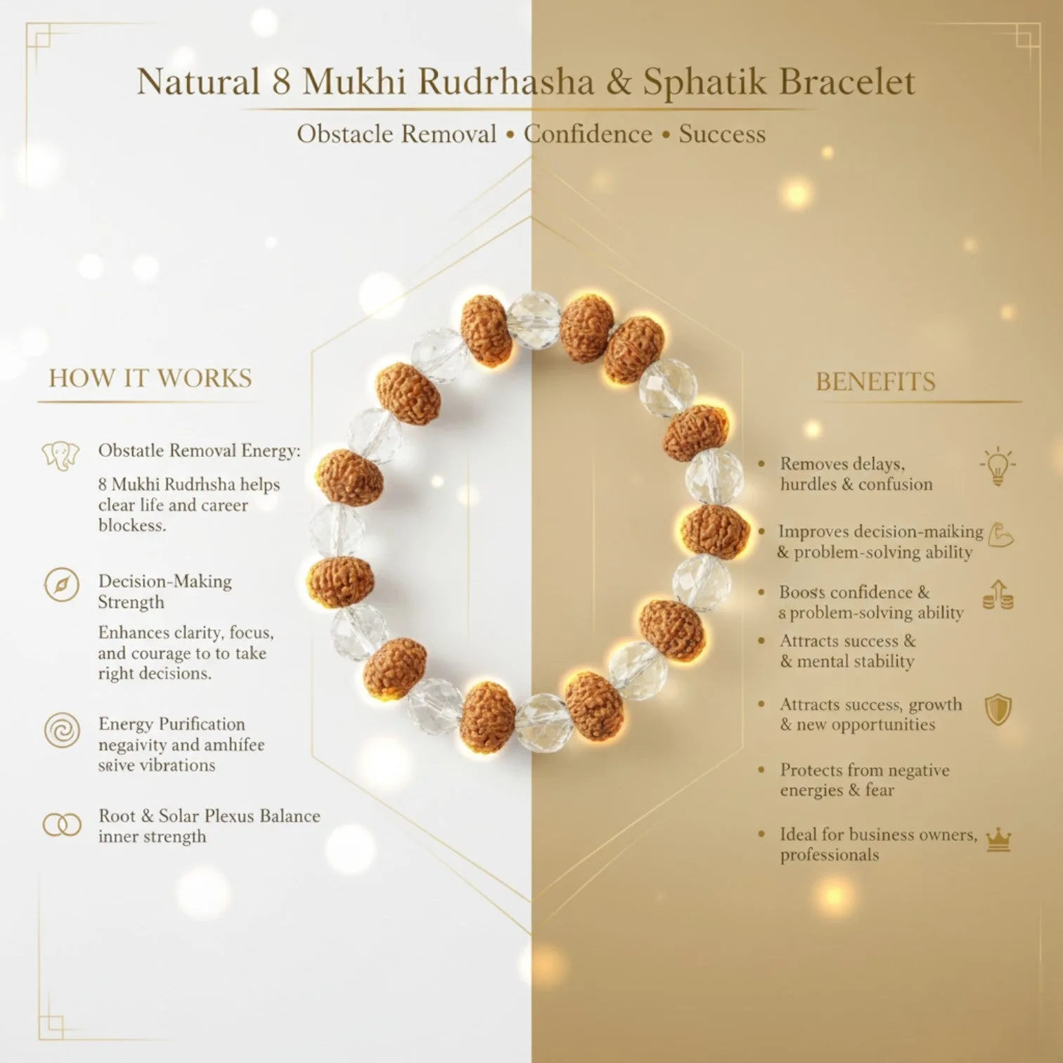 8 Mukhi + Sphatik Rudraksha Bracelet