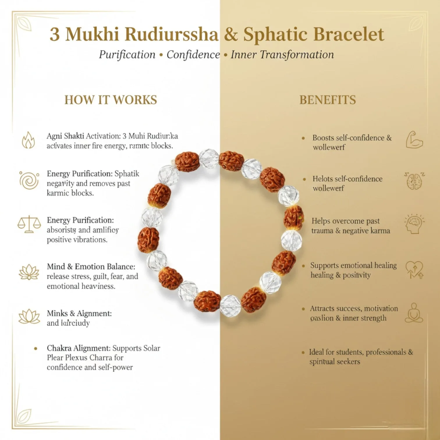 3 Mukhi + Sphatik Rudraksha Bracelet