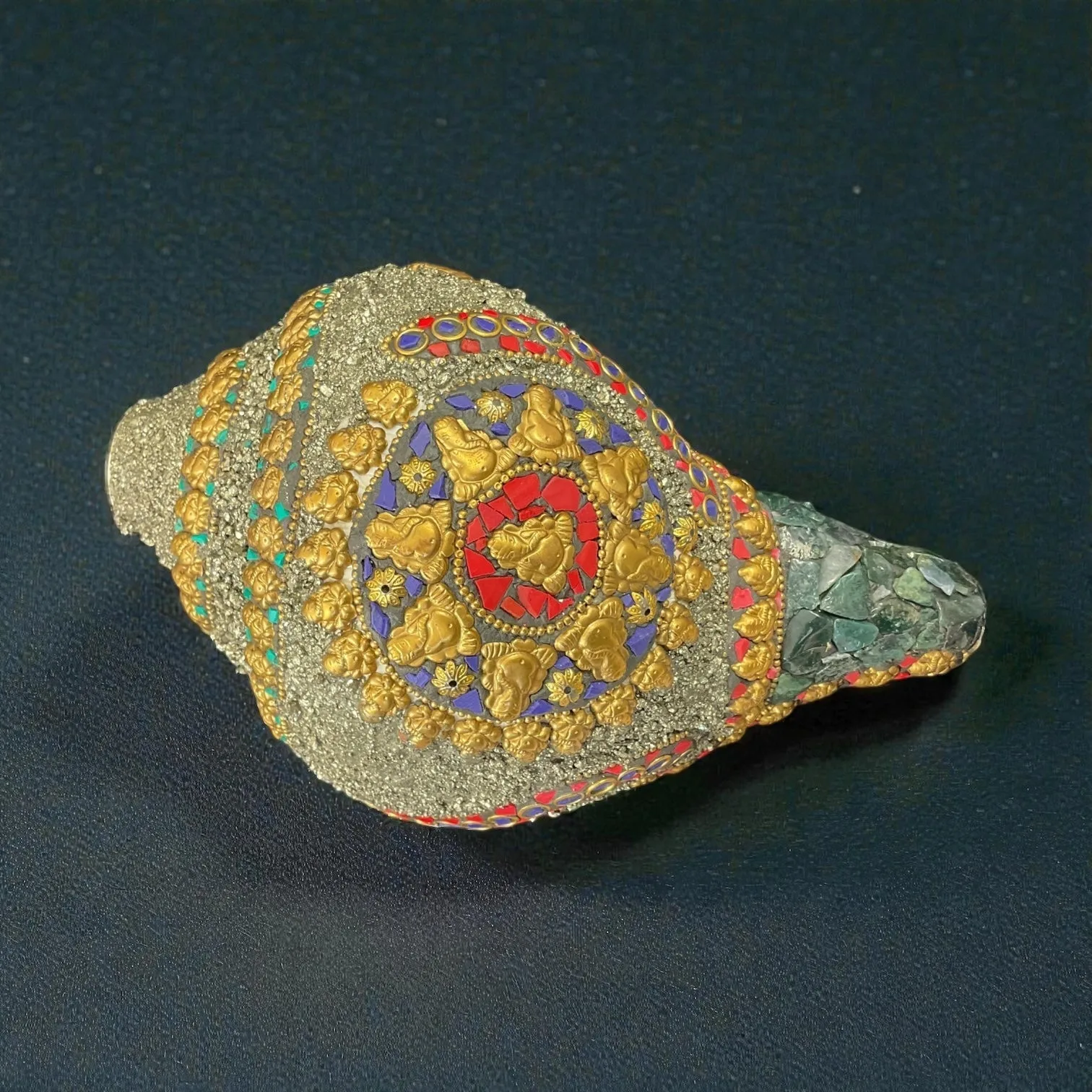 Pyrite Coated Sea Shankh with Multi Stones & Ganesh