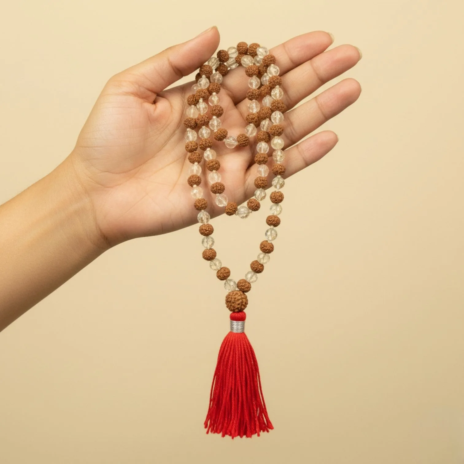 Crystal & Rudraksha Mala (108 beads) 6 mm