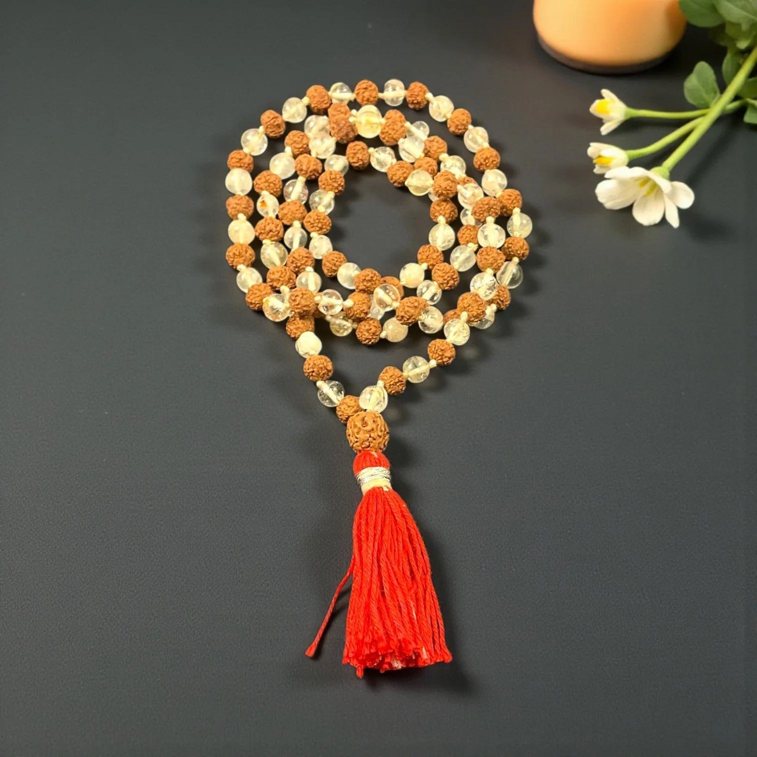 Crystal & Rudraksha Mala (108 beads) 6 mm