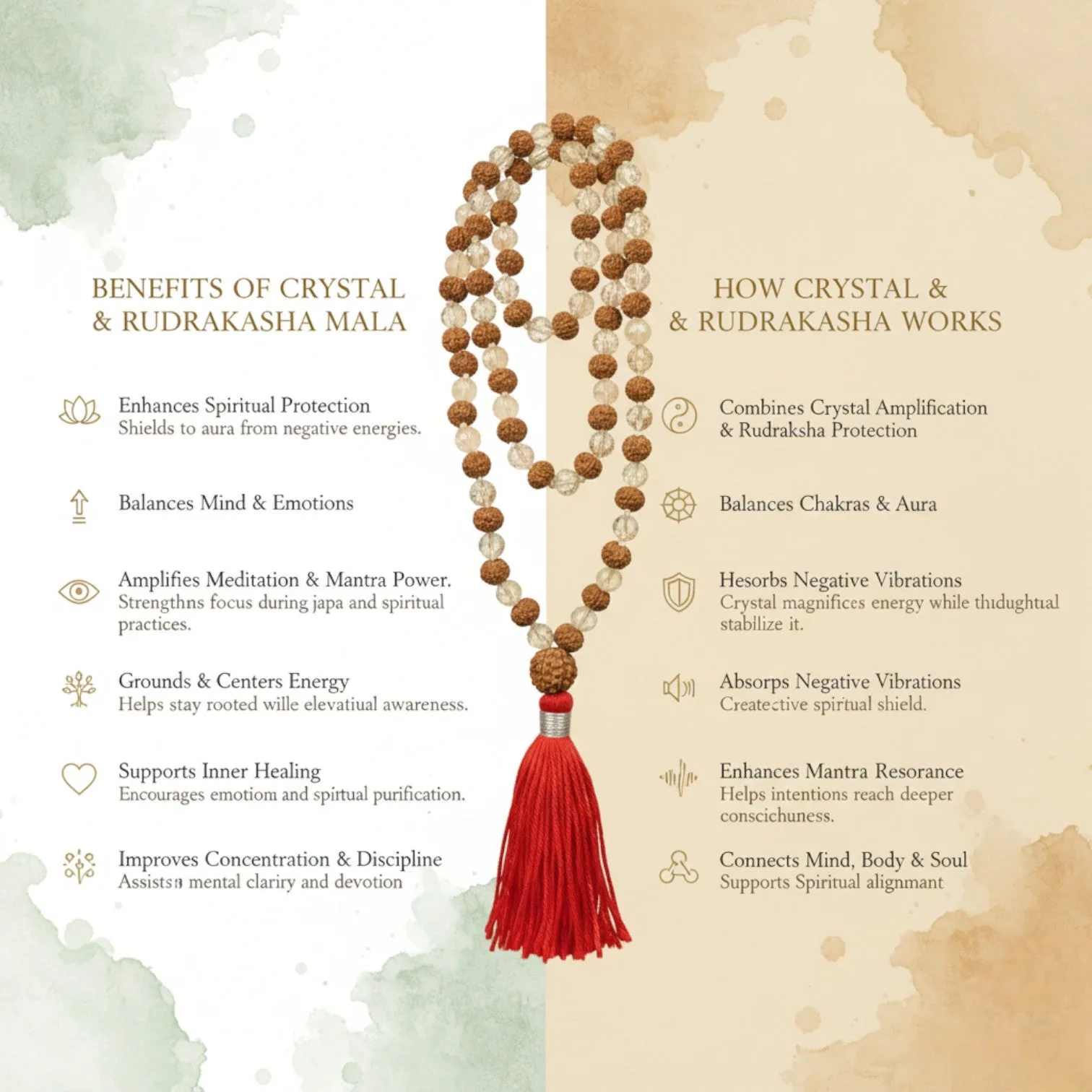 Crystal & Rudraksha Mala (108 beads) 6 mm