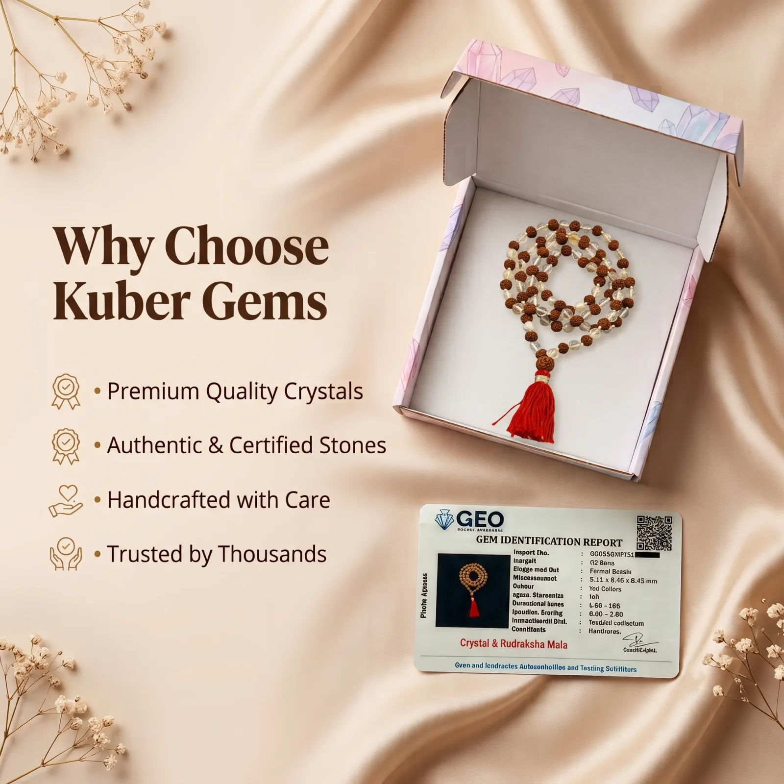 Crystal & Rudraksha Mala (108 beads) 6 mm