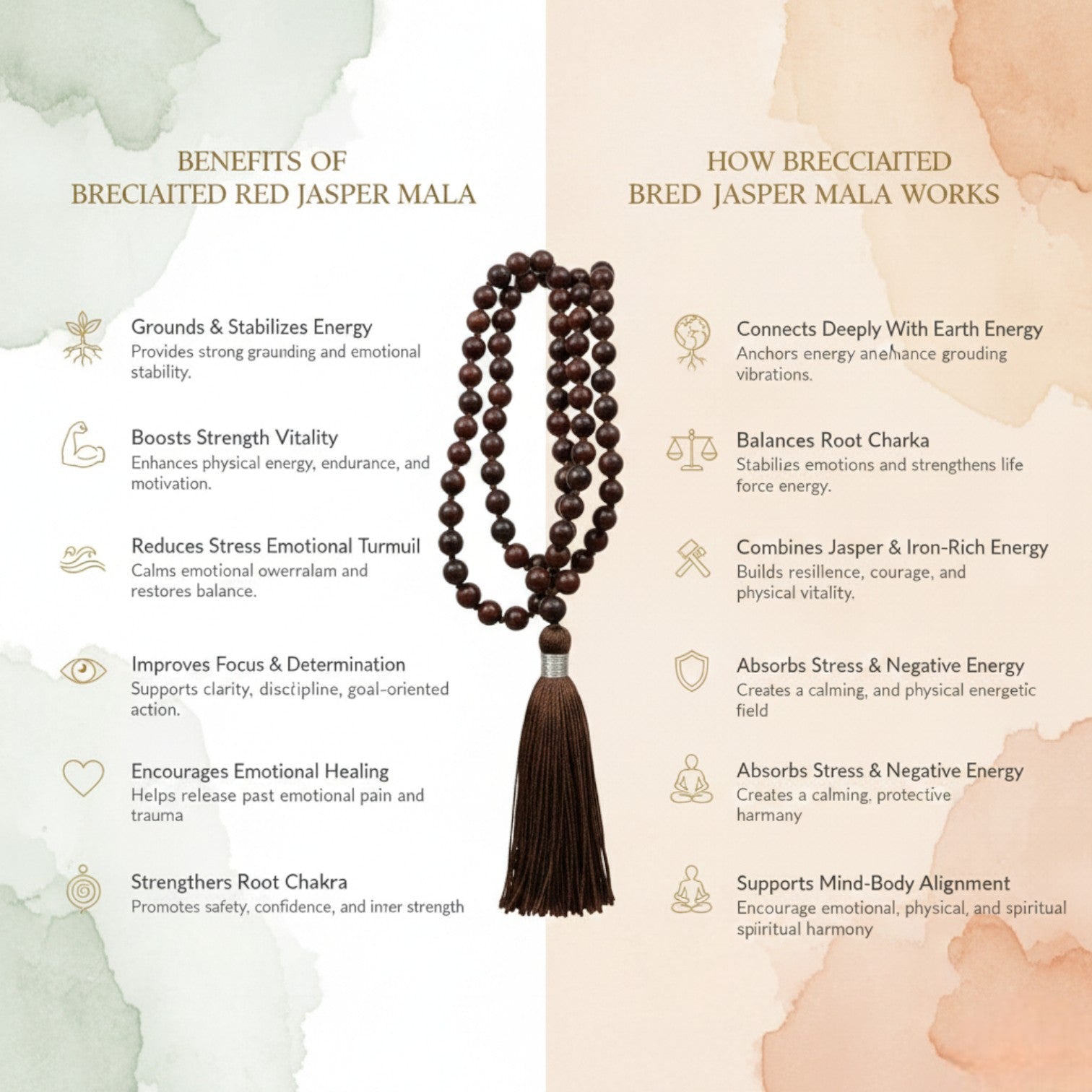 Brecciated Red Jasper Mala (108 beads) 8 mm