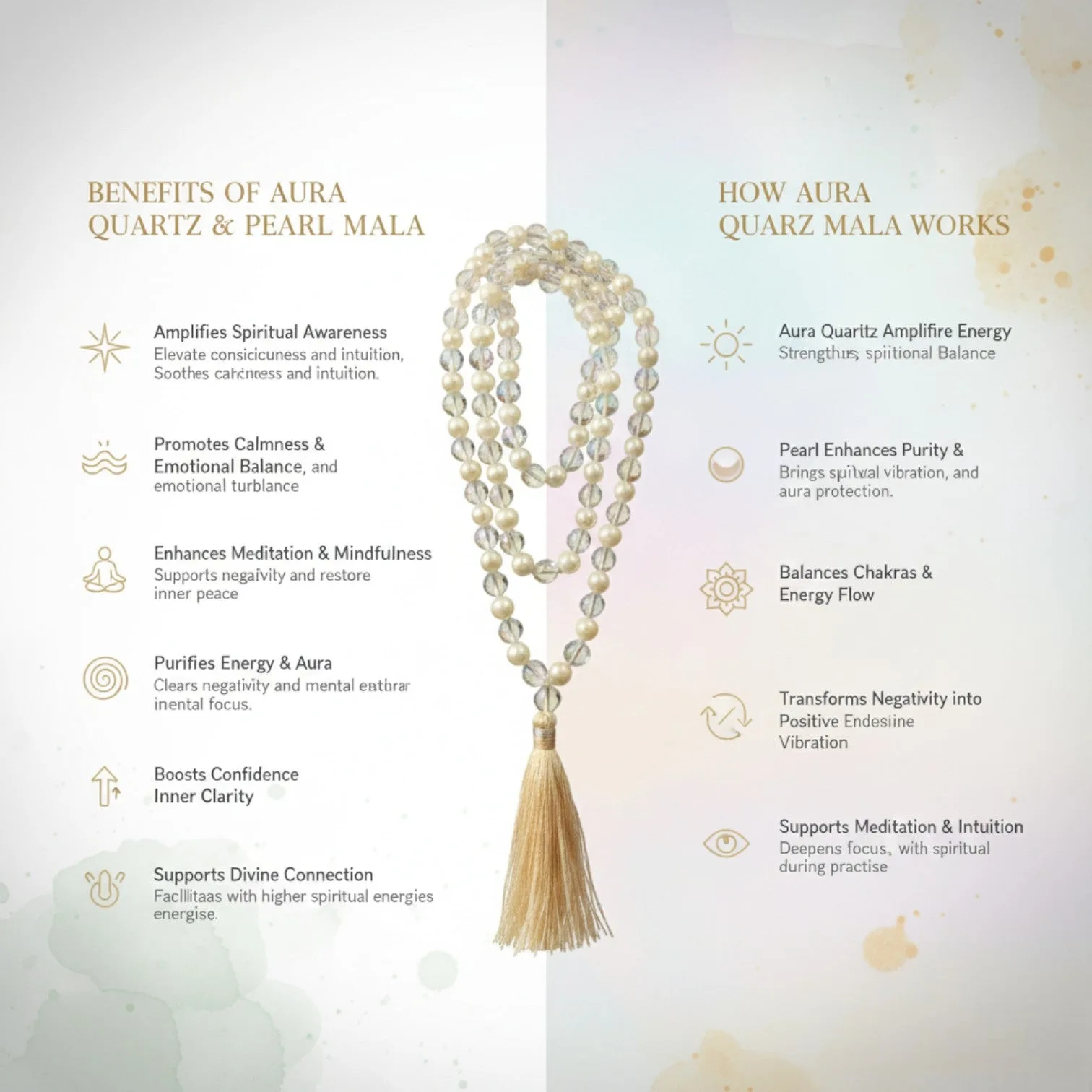 Aura Quartz & Pearl Mala (108 beads) 8 mm