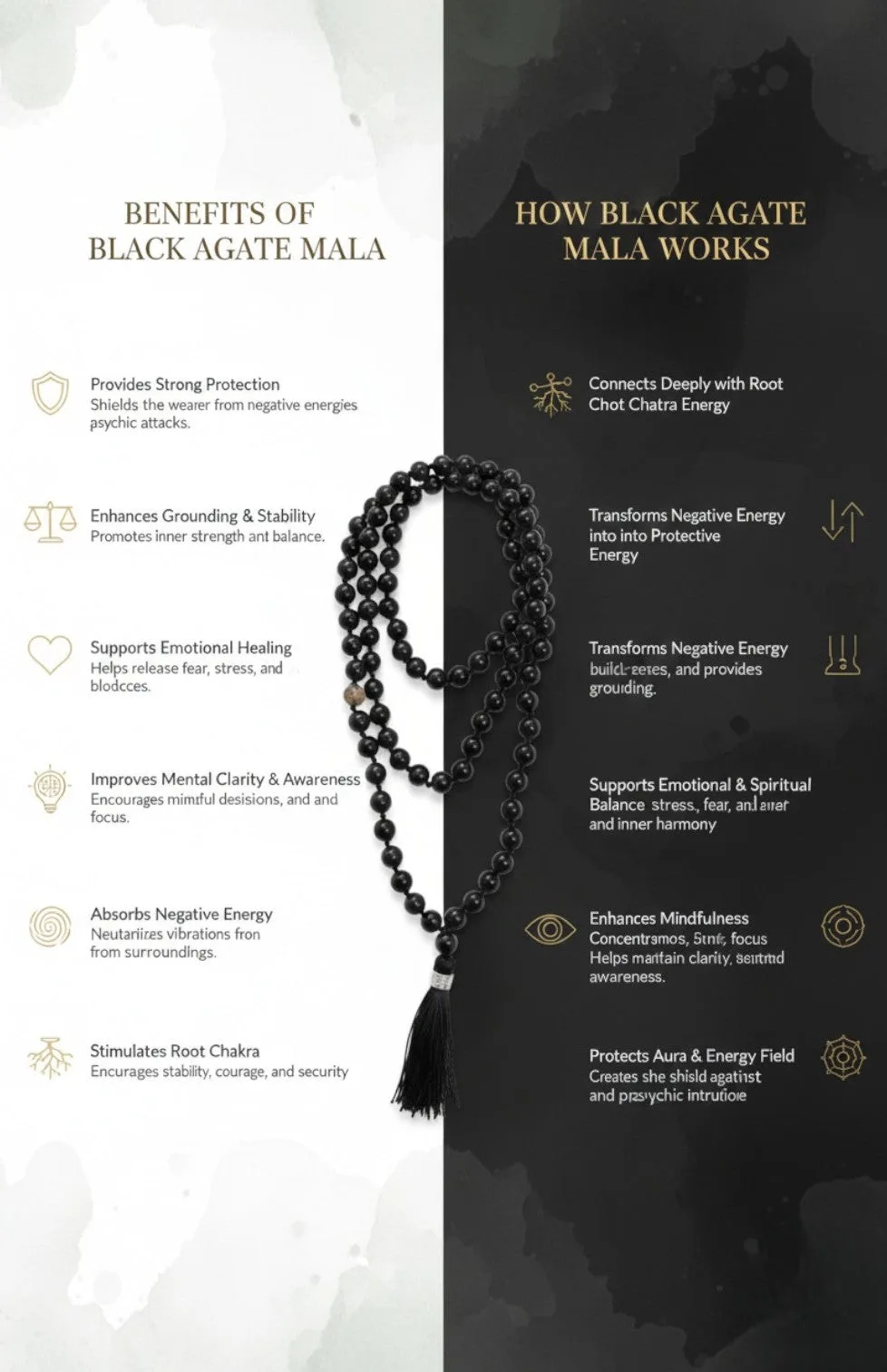 Black Agate Mala (108 beads) 8 mm