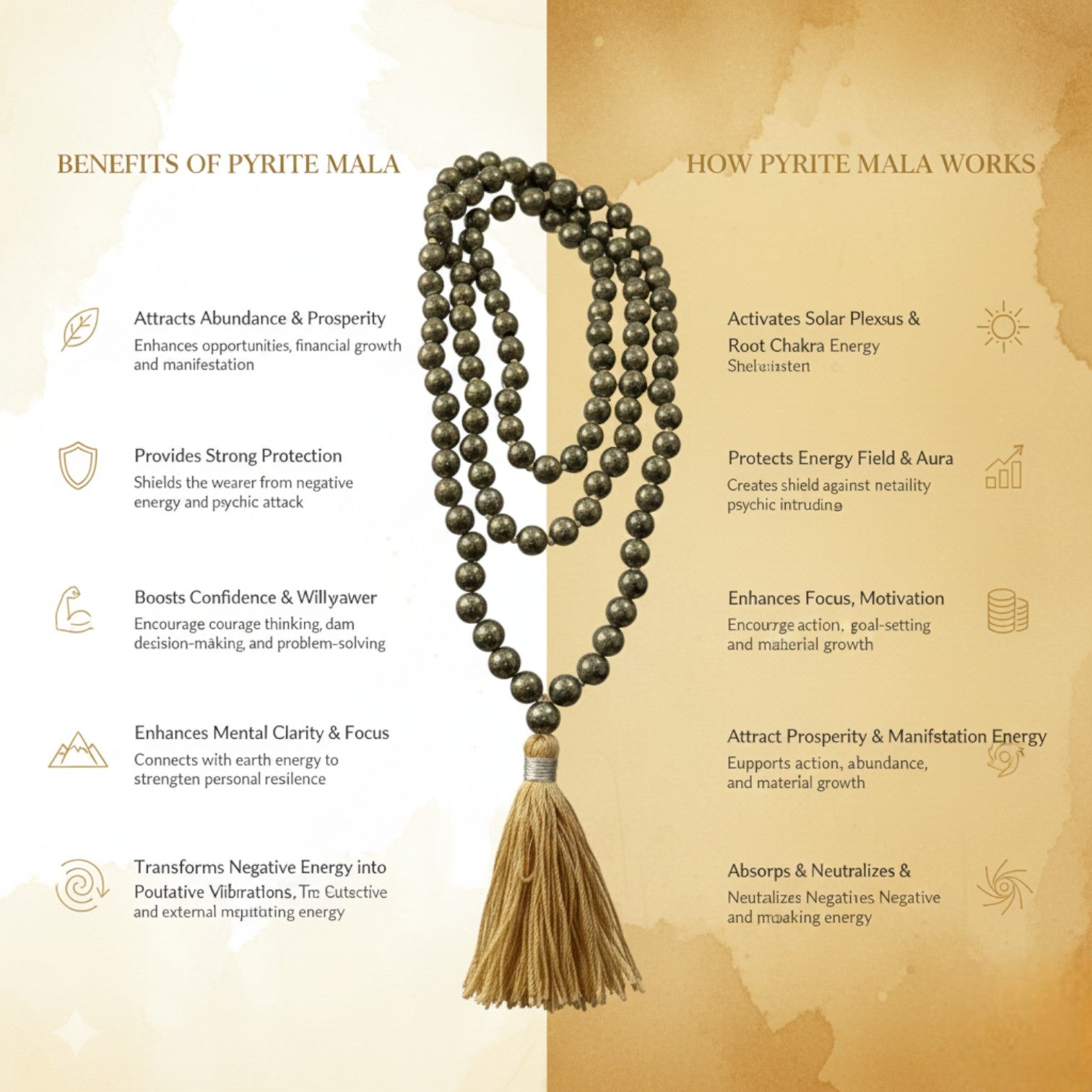 Pyrite Mala (108 beads) 8 mm