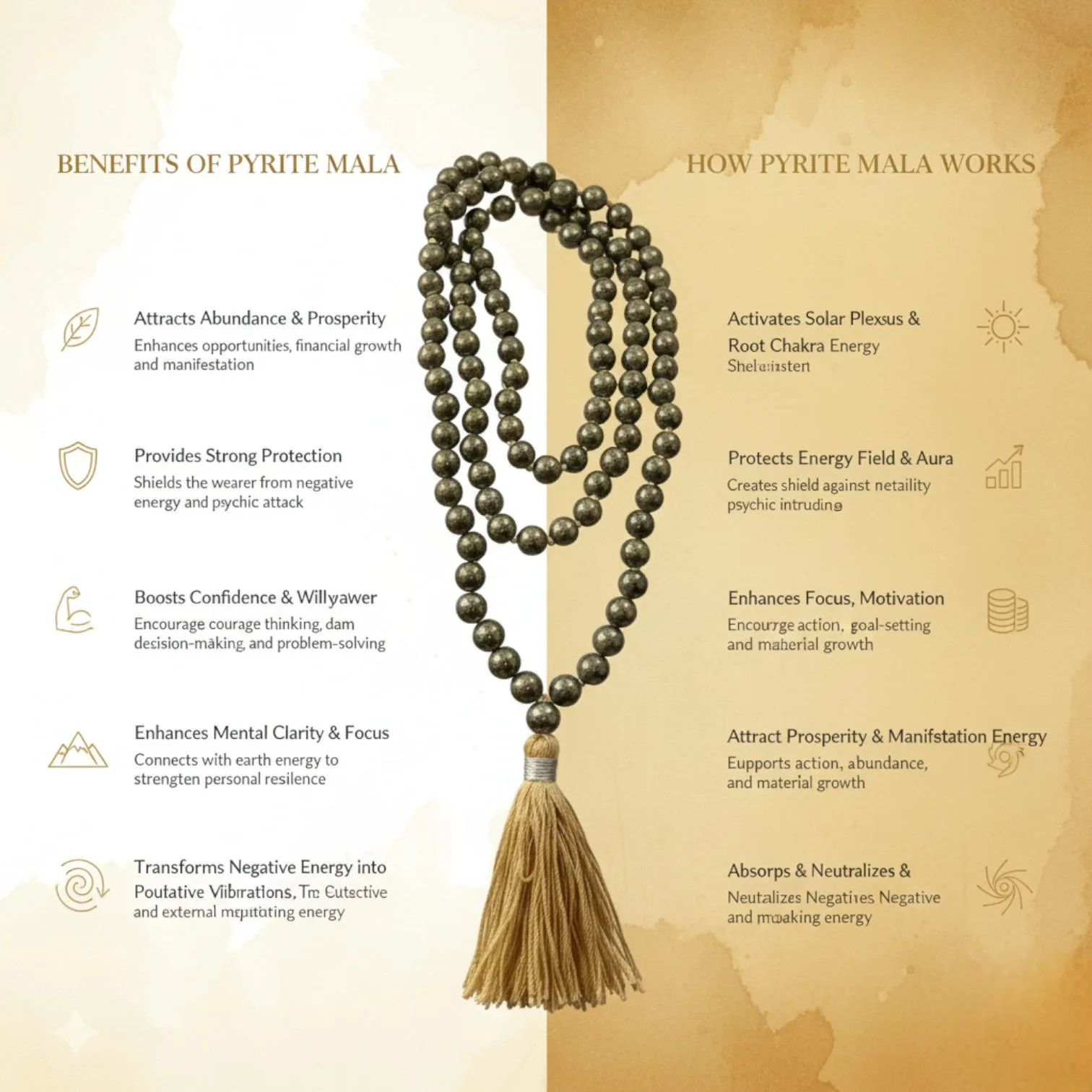 Pyrite Mala (108 beads) 8 mm