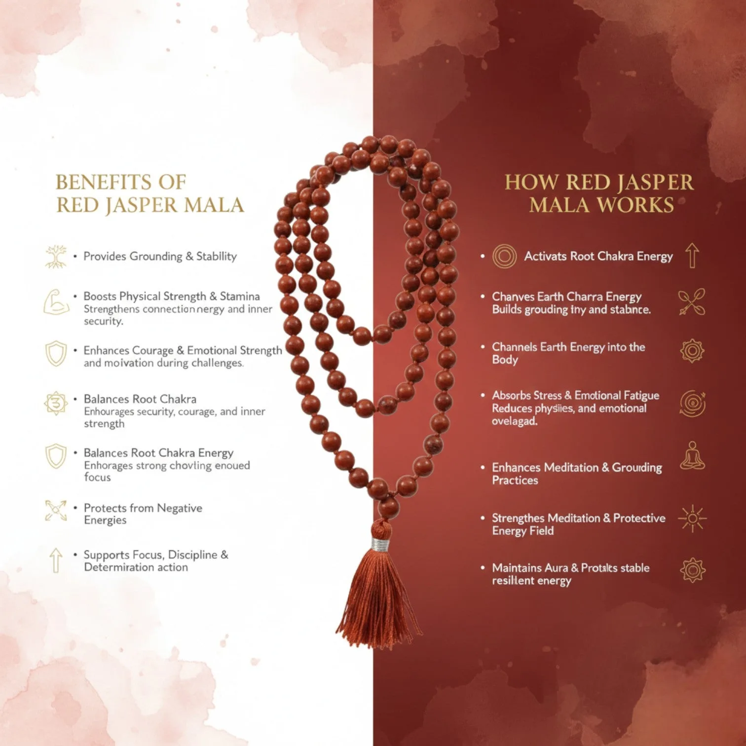 Red jasper Mala (108 beads) 8 mm