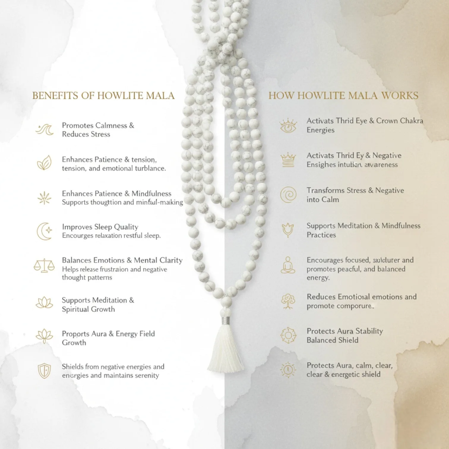 Howlite Mala (108 beads) 8 mm