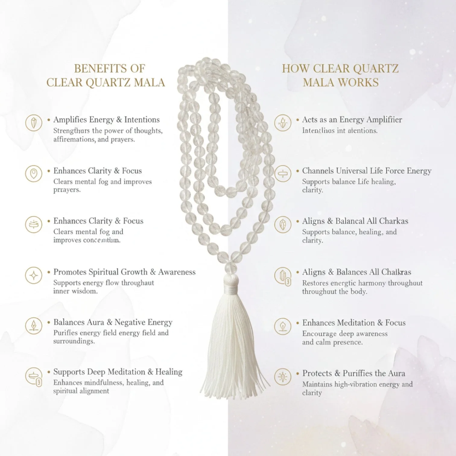Clear Quartz Mala (108 beads) 8 mm