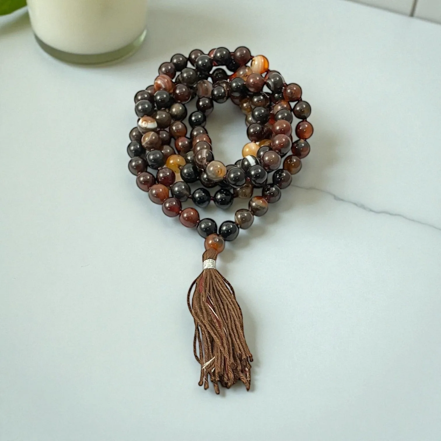 Bostwana Agate Mala (108 beads) 8 mm