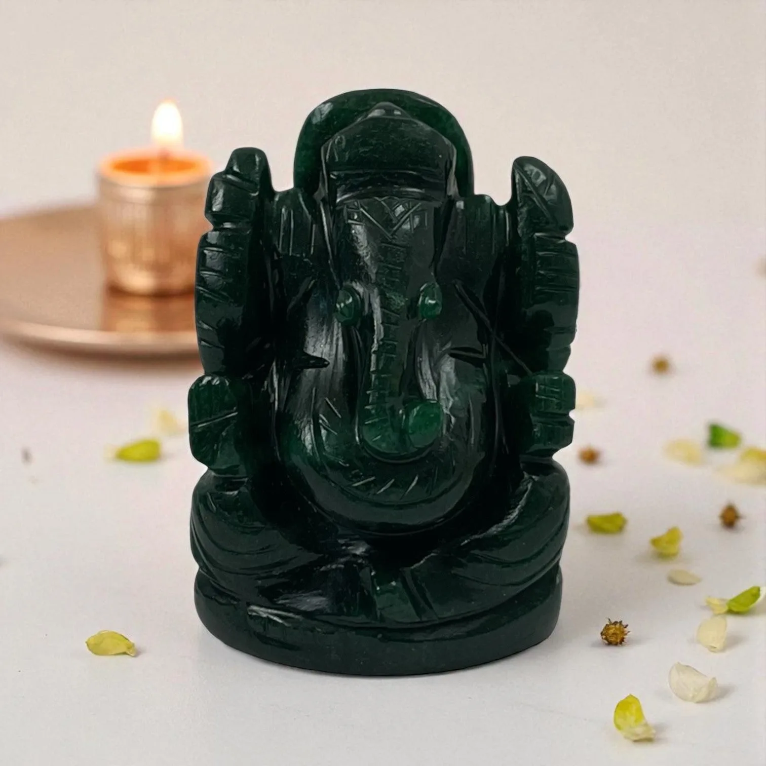 Green Aventurine (Dark ) Crystal Ganesha for Positivity