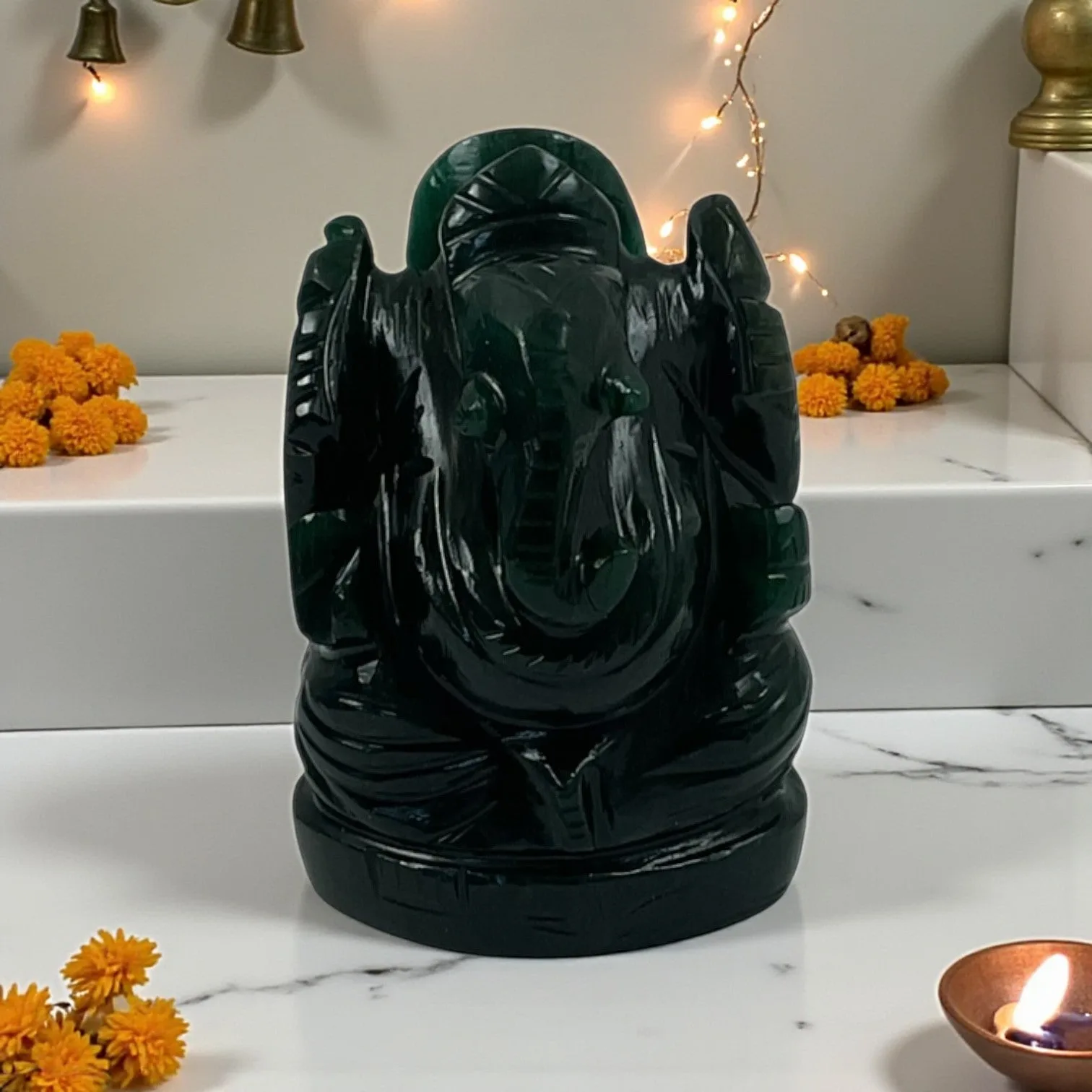 Green Aventurine (Dark ) Crystal Ganesha for Positivity