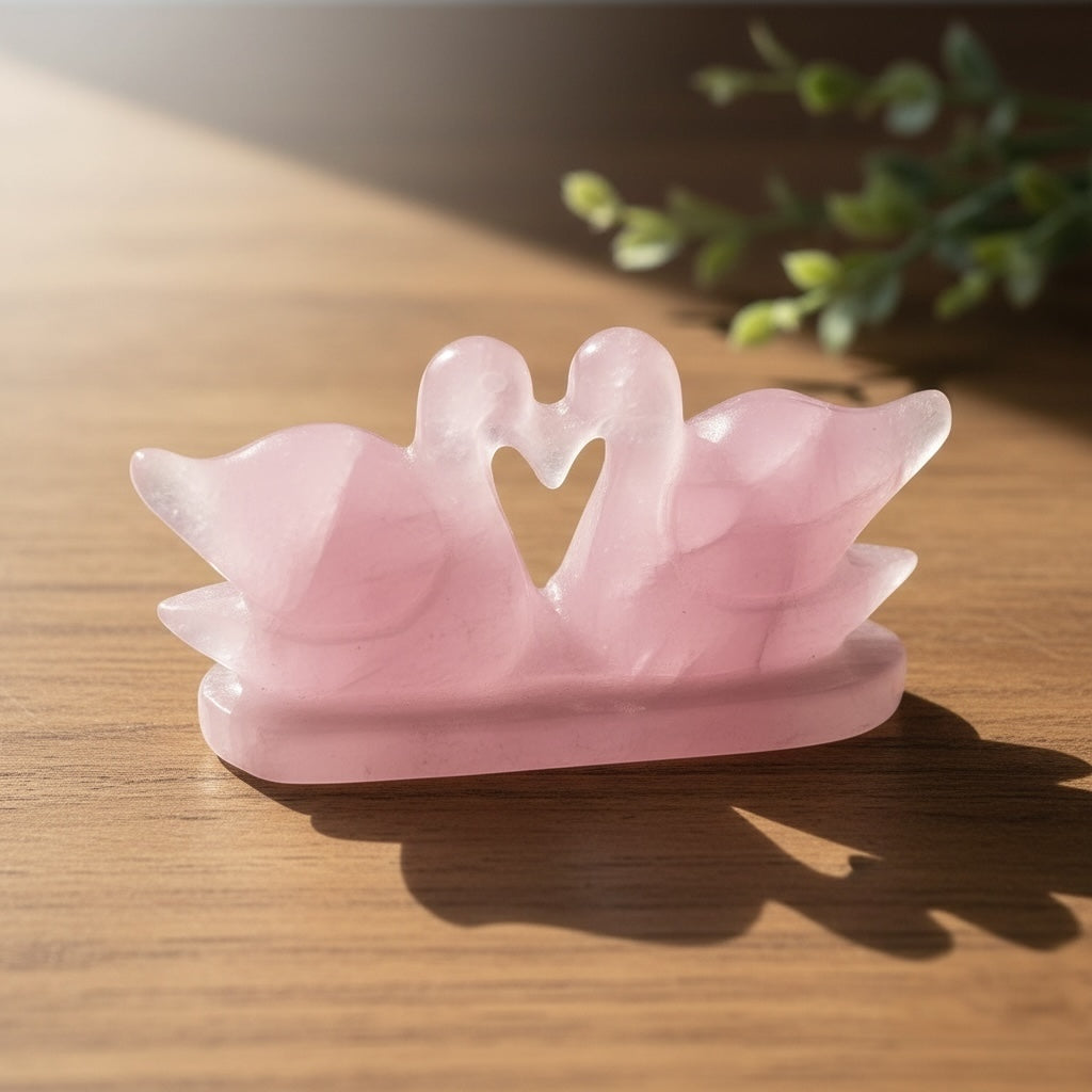 Rose Quartz Mandarin Ducks Pair (1750 Gm)